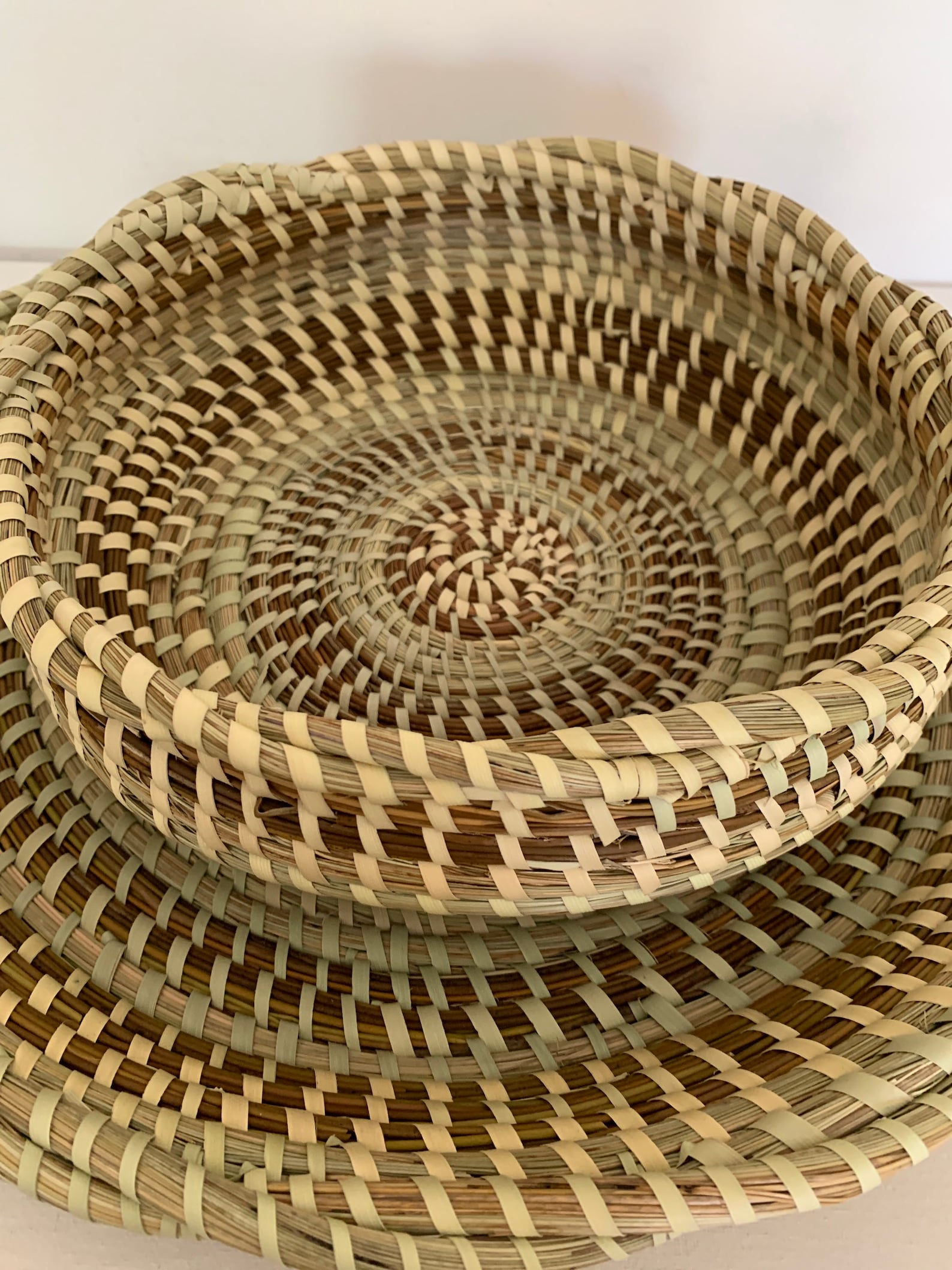 Charleston Sweetgrass Basket With Braided Edge 2 Baskets Set 14 Inch