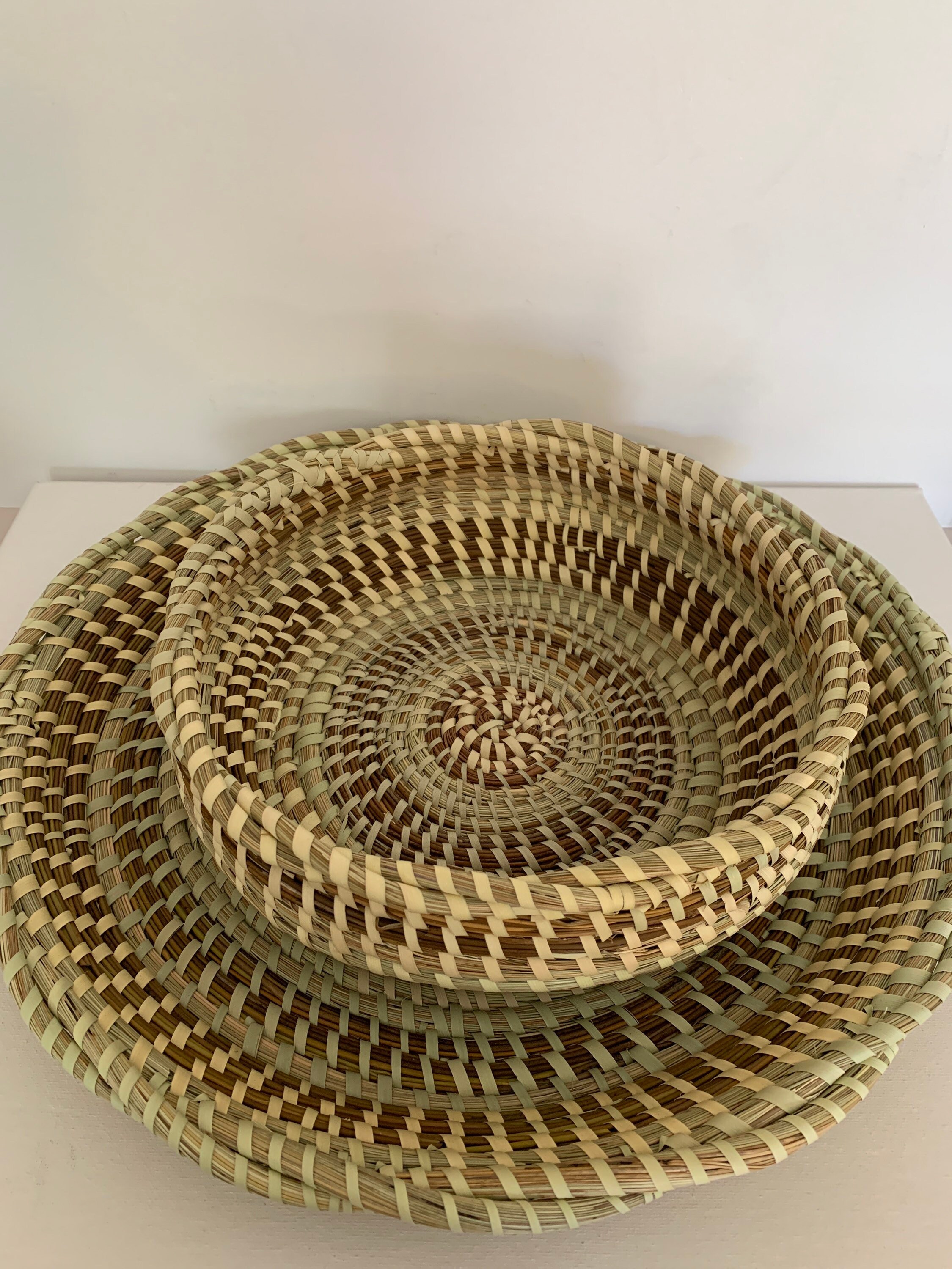 Charleston Sweetgrass Basket With Braided Edge 2 Baskets Set 14 Inch