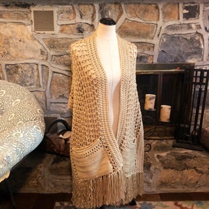 Pocket Shawl with fringe  &quot;Handwarmer Pocket&quot;- Adult size custom made in many colors