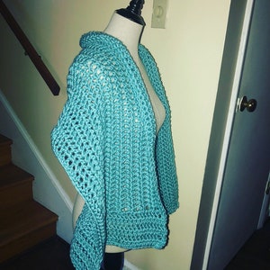 The Maggie Wrap shawl Very Versatile shown in Seafoam image 6