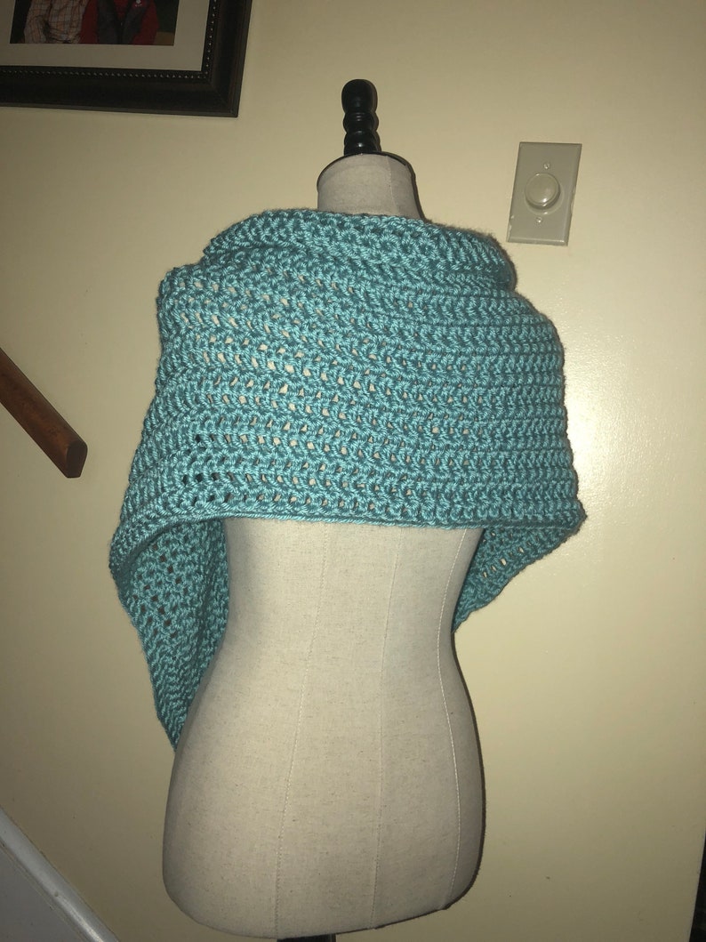 The Maggie Wrap shawl Very Versatile shown in Seafoam image 4