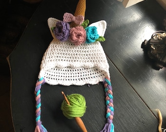 Unicorn hat- custom made in your choice of color and size