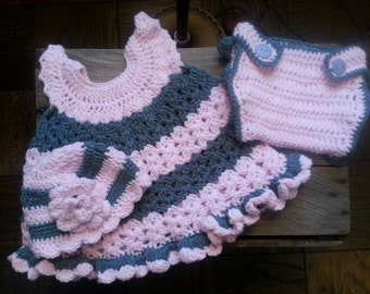 Dress set -Cotton Candy Sweet baby dress/cloche/diaper cover set - Ready to ship