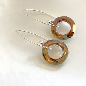 Crystal Copper CAL Swarovski Elements Earrings, Sterling silver, Medium drop, Ring shape crystal, thehappylittlebeader