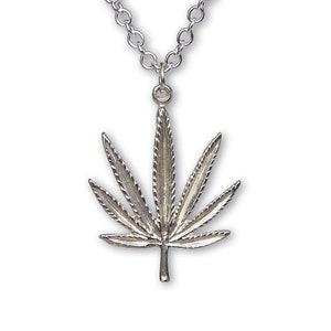 925 Sterling Silver Marijuana Pot Leaf Pendant with 20 Inch Necklace SSNKCHAIN-48