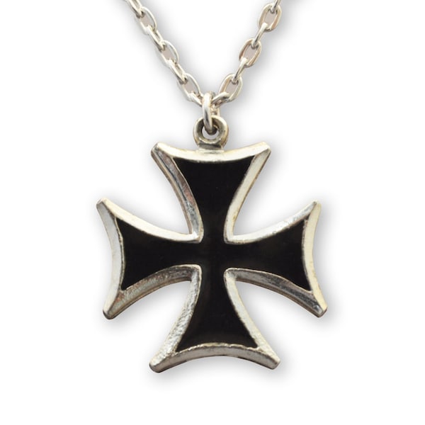 Maltese Cross Black Enamel Pendant Necklace NK-5