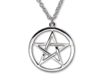 Sterling Silver Wiccan Pentacle Pendant - USA Made 20 Inch Chain