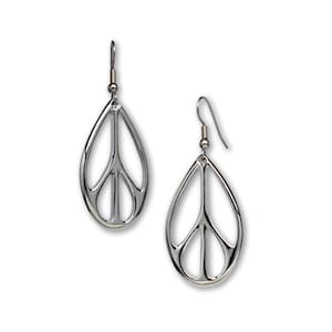 Oval Peace Sign Earrings Silver Finish Pewter #915