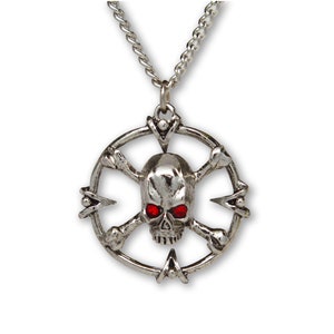 Gothic Skull and Crossbones with Red Crystal Eyes Pendant Necklace NK-478