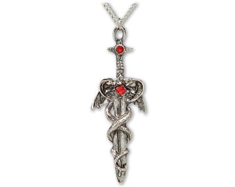 Gothic Dragon Wrapped Around Sword Medieval Renaissance Pendant Necklace NK-414