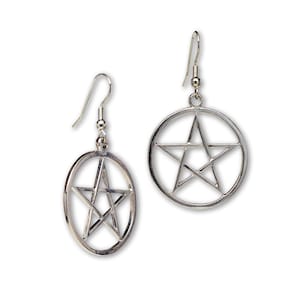 Pagan Wiccan Pentagram Pentacle Silver Finish Dangle Earrings #809