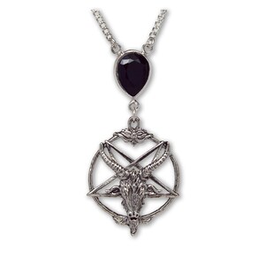 Baphomet with Black Tear Drop Crystal Medieval Renaissance Pendant Necklace NK-647