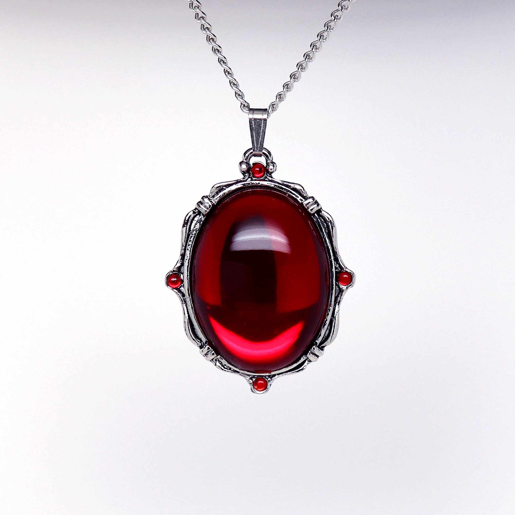 Vampire Blood Red Cabochon Pendant Necklace Set in Silver - Etsy