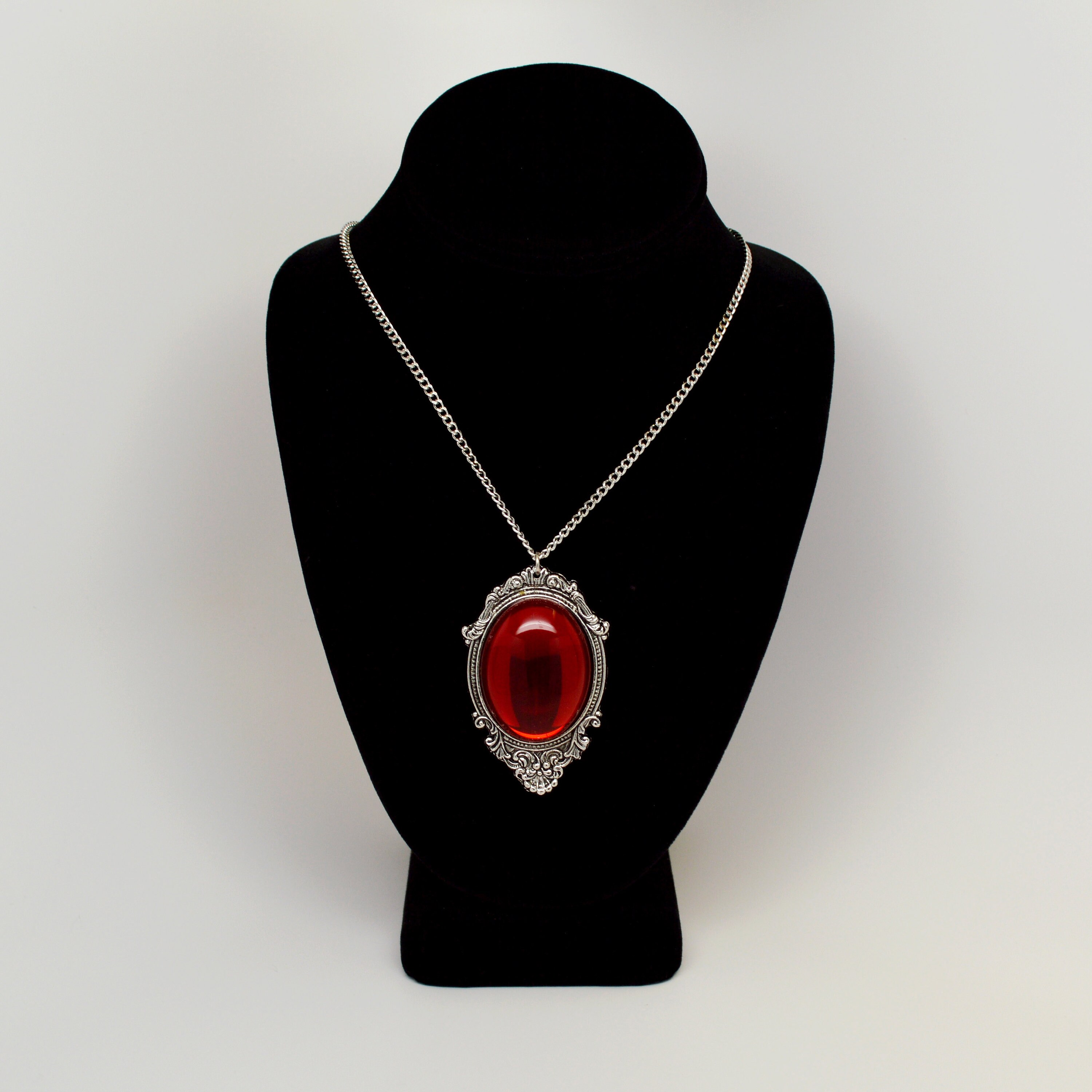 ★ROSEMONT★ SILVER Red Carnelian Pearl Necklace La Vie En R Linawe Silver Chain Necklace, Ruby Crystal Diamond Necklace