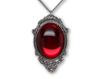 Blood Red Cabochon in Pewter Frame Pendant Necklace Vampire Jewelry  NK-620R