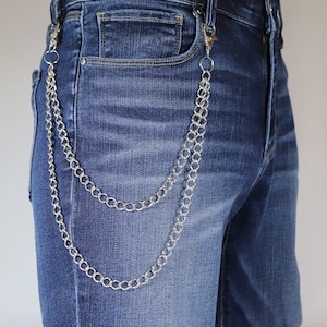 Cadenas para vaqueros, estilo hip hop, punk rock, de acero resistente, con acabado plateado, unisex, accesorios de ropa, cierres de pinza de langosta JC-001