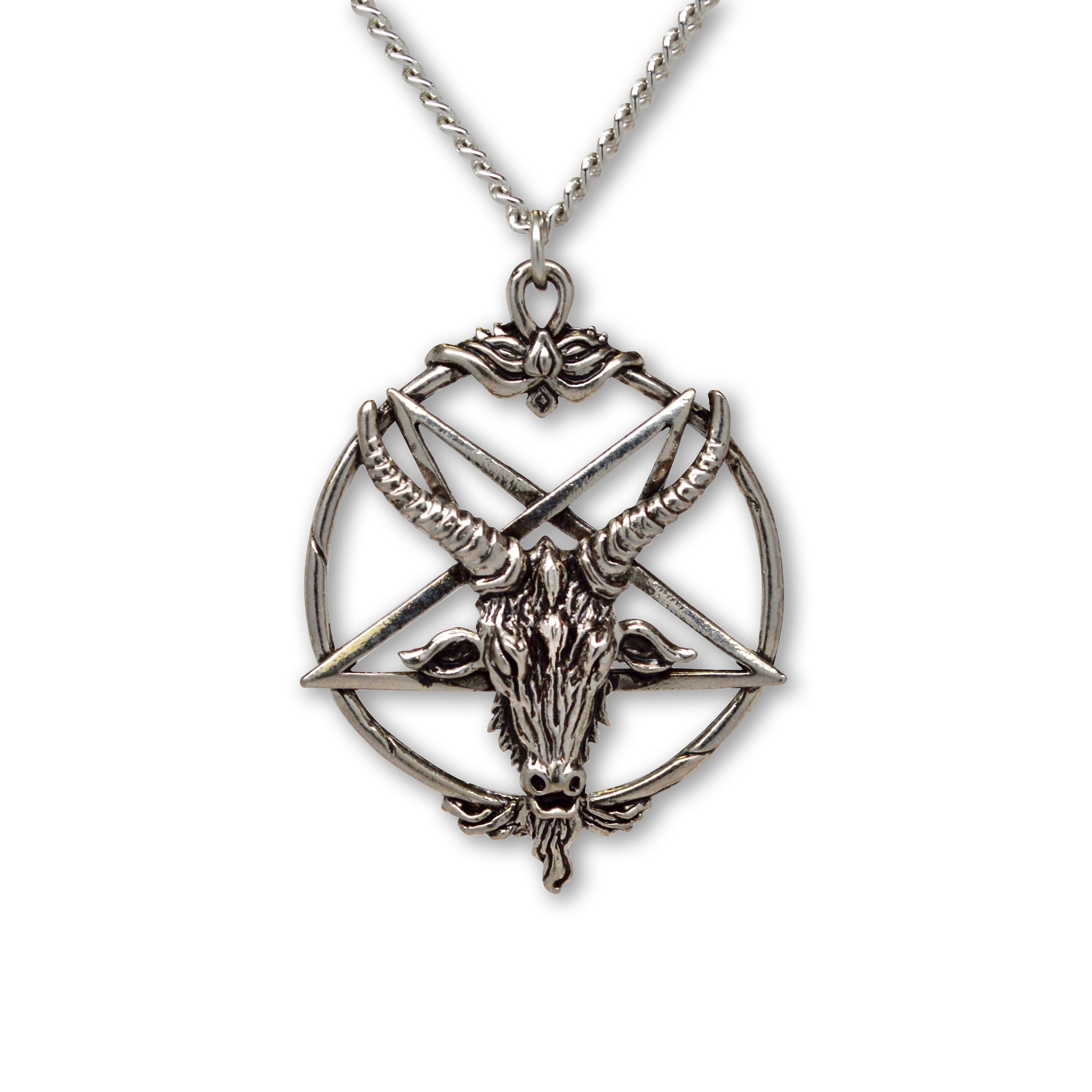 Gothic Baphomet Inverted Pentacle Silver Finish Pendant Necklace