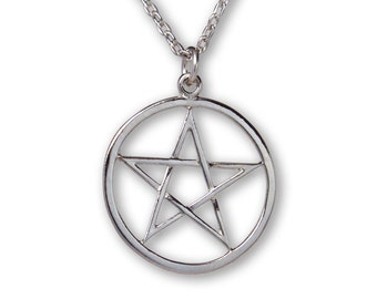 Pentacle Pentagram Polished Silver Medieval Renaissance Pendant Necklace NK-11
