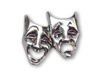 Comedy Tragedy Masks Hat or Jacket Pin Silver Finish Pewter PIN-48