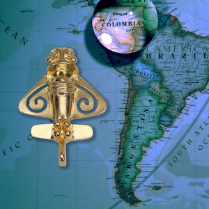 Quimbaya Flyer Pin: 24K Gold Plated Pre-Colombian Ancient Alien Artifact P-75