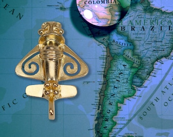 Quimbaya Flyer Pin: 24K Gold Plated Pre-Colombian Ancient Alien Artifact P-75