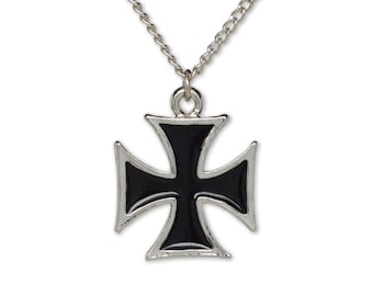 Maltese Cross Knights of Malta Templar Cross Black with Silver Finish Pendant Necklace NK-1334