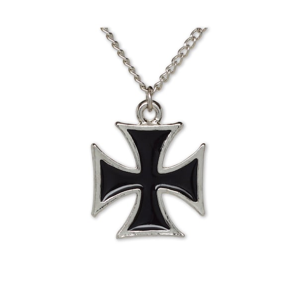 Maltese Cross Knights of Malta Templar Cross Black with Silver Finish Pendant Necklace NK-1334