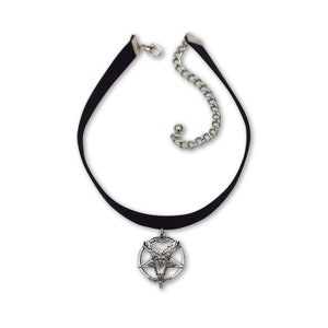 Baphomet Goat Head Satanic Inverted Pentacle Black Velvet Choker Adjustable CH-679