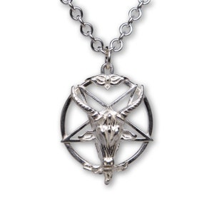 Sterling Silver Baphomet Goat Head Satanic One Inch Pendant with 20 Inch Necklace SSNK-679