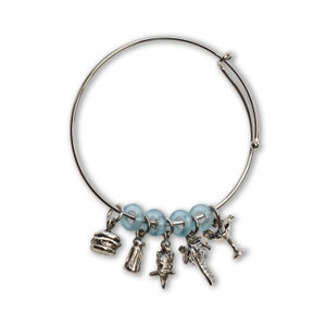 Paradise Parrot Head Wire Bracelet with Five Charms and Blue Beads