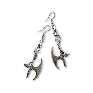 Gothic Vine Wrapped Executioner&#39;s Axe Pewter Earrings #803