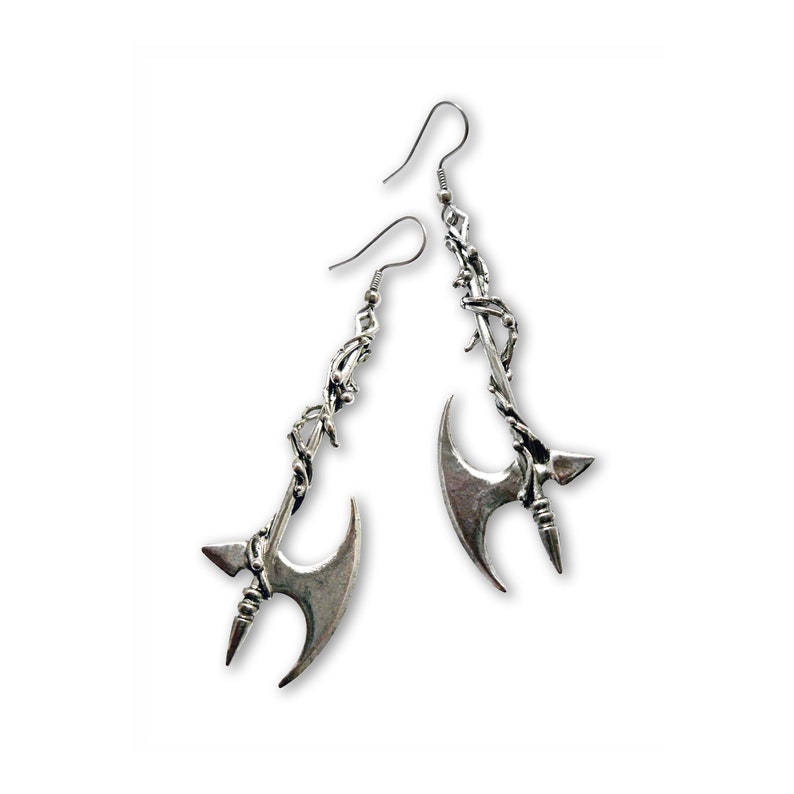 Gothic Vine Wrapped Executioner's Axe Pewter Earrings #803 