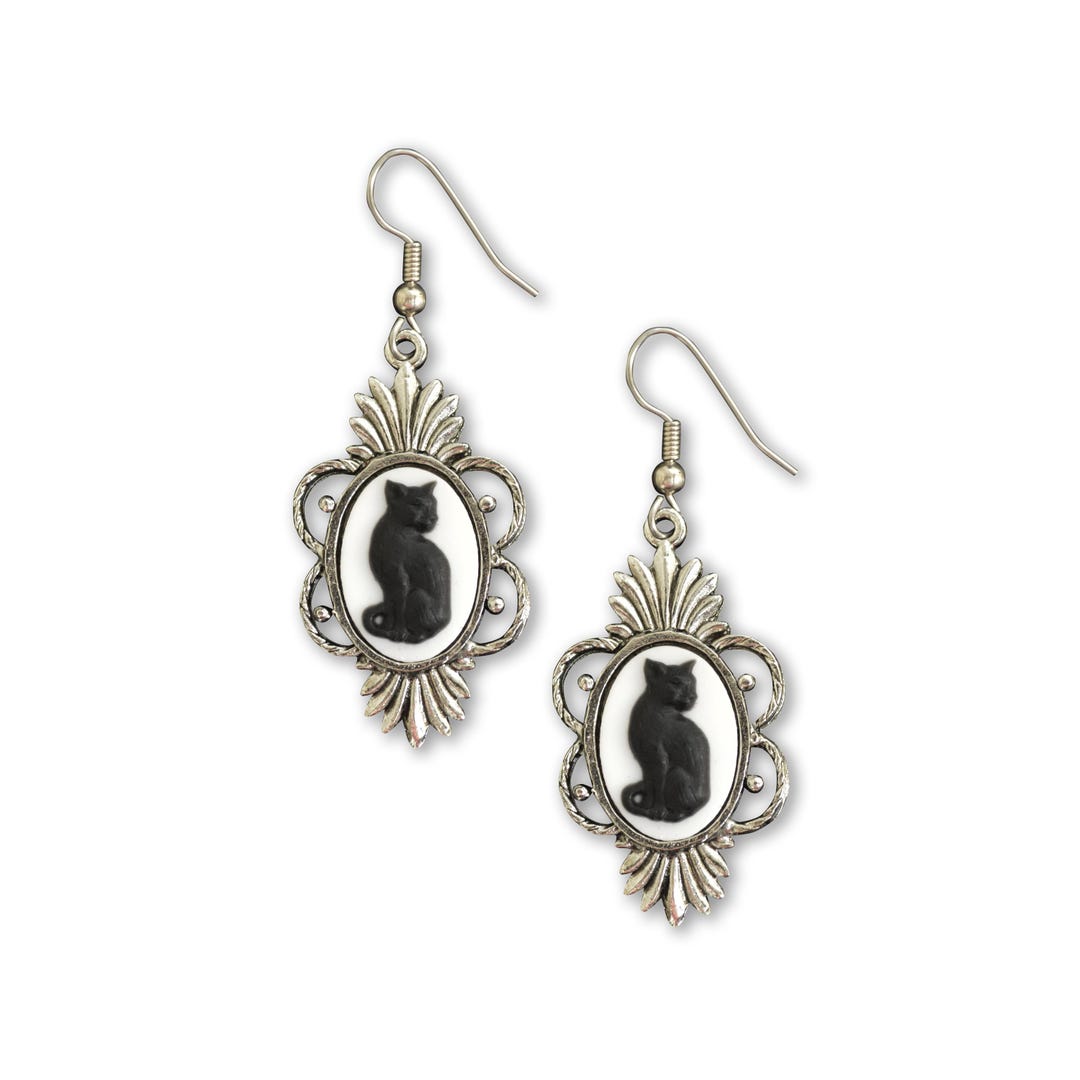 Pewter & Sterling Silver Cat With Scratching Post Dangle Earrings Cats Feline