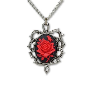 Gothic Red Rose Cameo Surrounded by Thorns Pewter Pendant Necklace NK ...