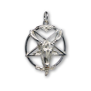 Sterling Silver Baphomet Satanic Goat Head on Inverted Pentacle Pentagram One Inch Pendant  SSNK-679PD