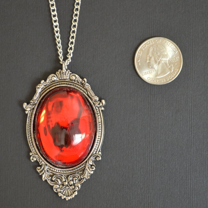 Blood Red Cabochon in Pewter Frame Pendant Necklace Vampire | Etsy