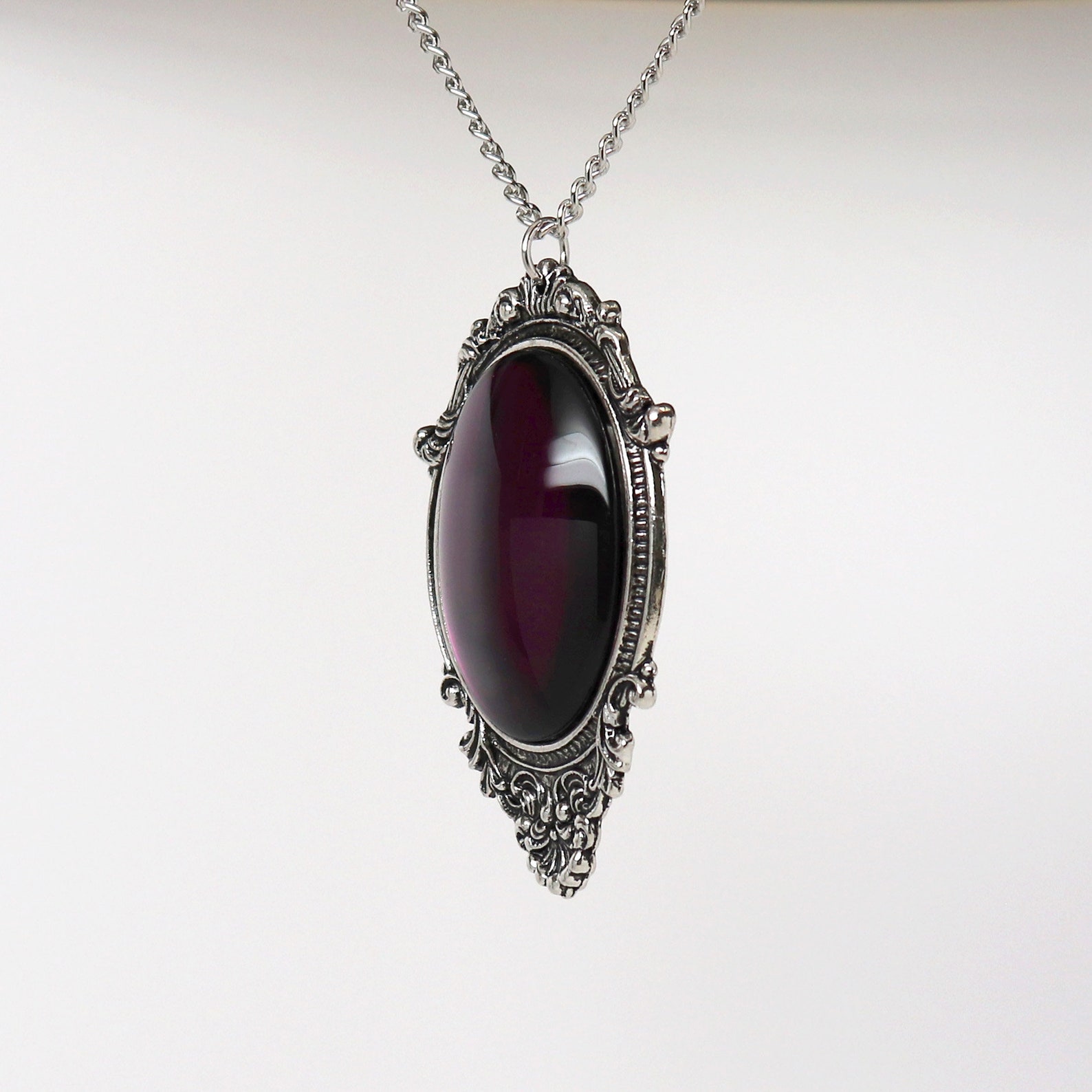 Purple Cabochon in Pewter Frame Pendant Necklace Vampire - Etsy
