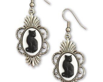 Sterlng Slver Sgned 925 Black Cat Womens Dangle Earrngs ~ EUC | eBay