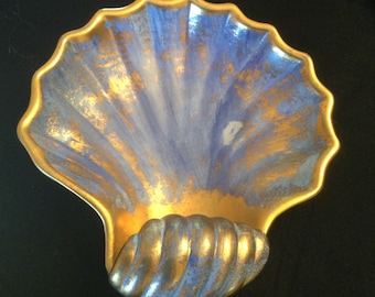 Plat coquillage bleu et or Stangl