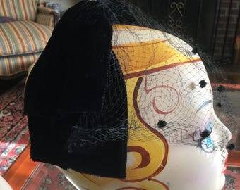 Black Velvet Bandeau with Dotted Net Hat