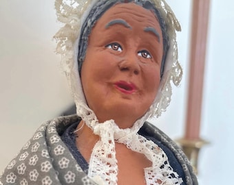 RARE SANTON SCULPTURE Statue Plâtre Ancien Vieille Femme en Arlesienne