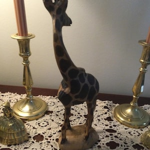 Realistic Hand Carved Wood Giraffe Figure