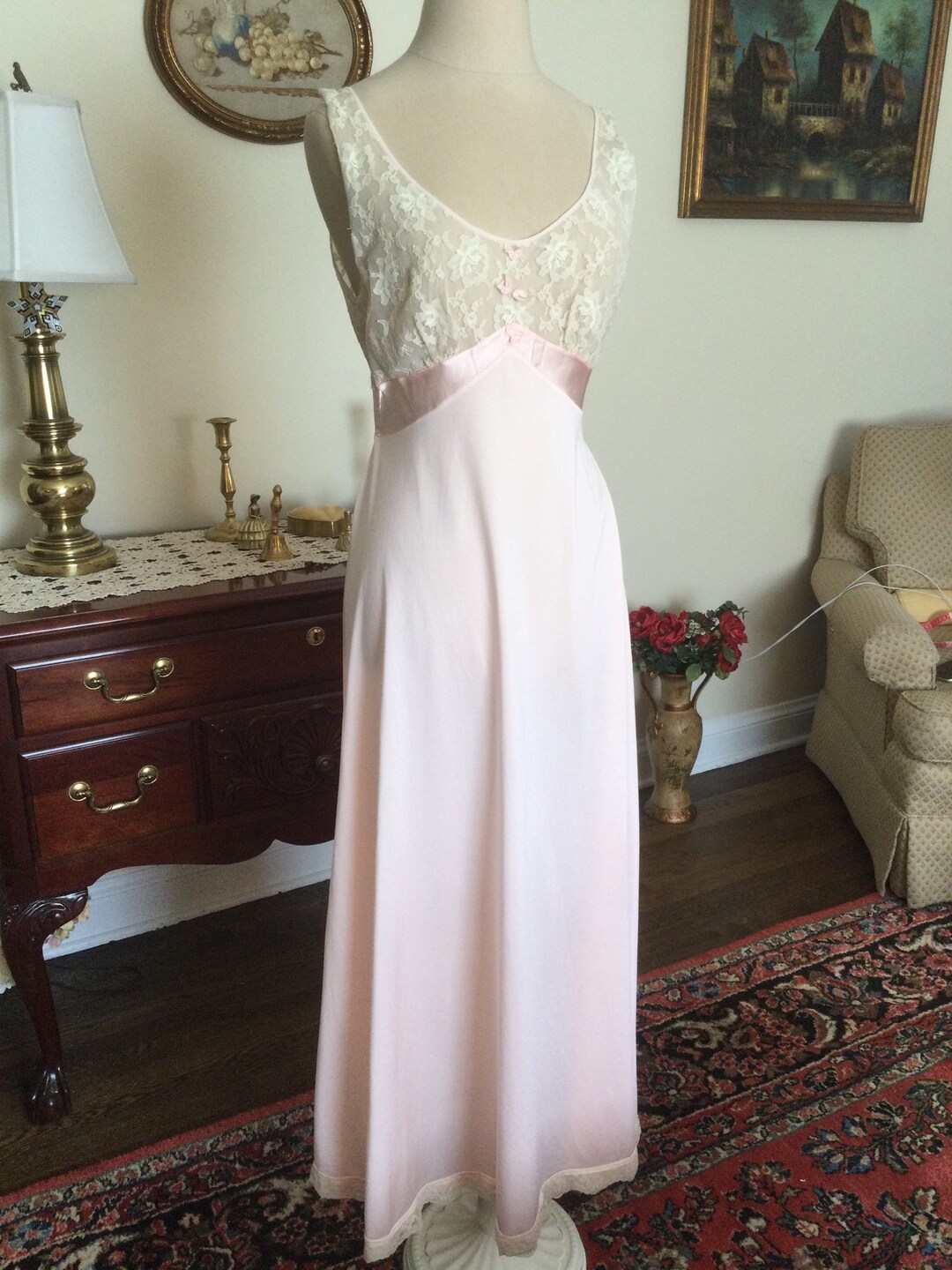 Alice Maloof Design! Sweet Pink and Ivory Negligée With Swaying Skirt ...