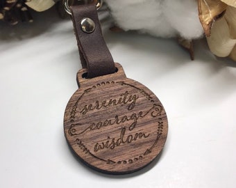 Serenity Prayer Keychain. Serenity Courage Wisdom Gift Ideas. God Grant Me Wooden Key Chain. Christian Gifts Under 10. Religious Gifts.