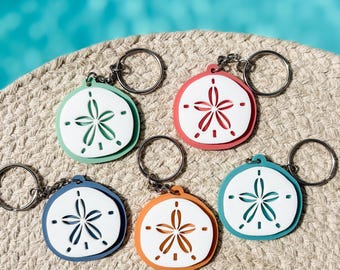 Double Layer Acrylic Sand Dollar Keychain: Coastal Beach Keyring