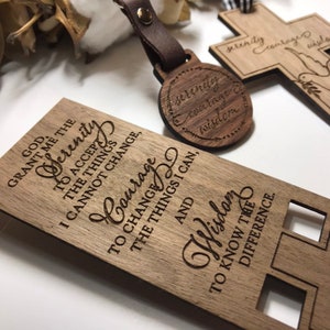 Serenity Prayer Keychain. Serenity Courage Wisdom Gift Ideas. God Grant Me Wooden Key Chain. Christian Gifts Under 10. Religious Gifts. image 6