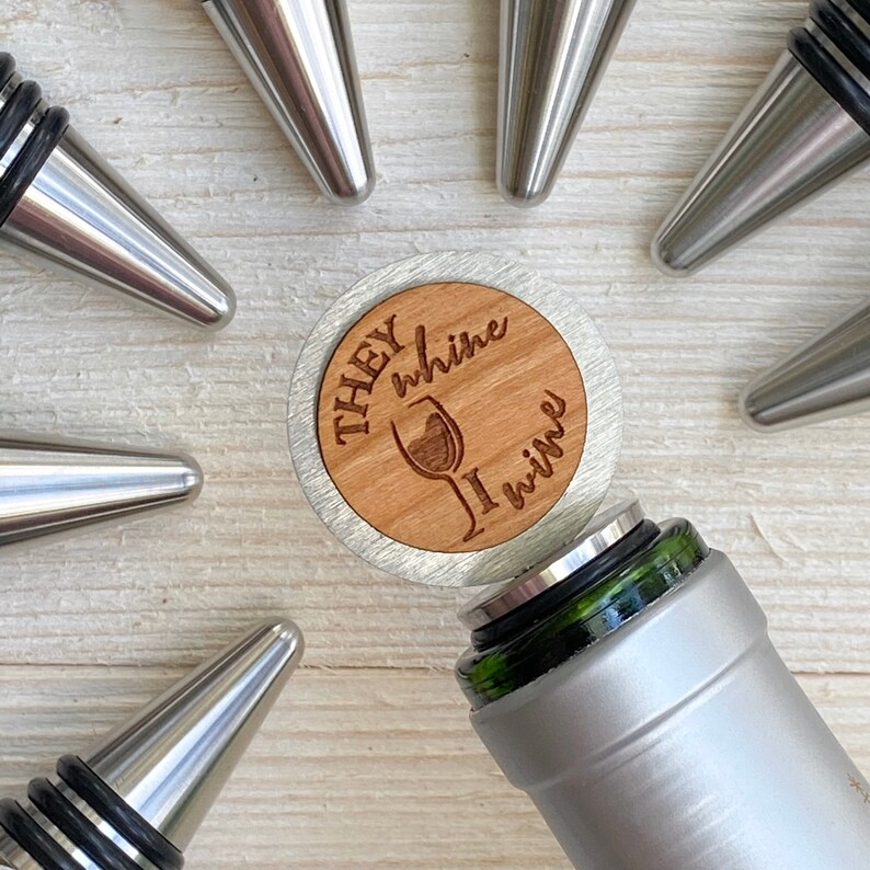 Made in USA Top Quality Stainless Wood. Sip Happens Bottle Stopper Laser Engraved Wood Bottle Stopper Wine Bottle Stopper Gift for Wife
