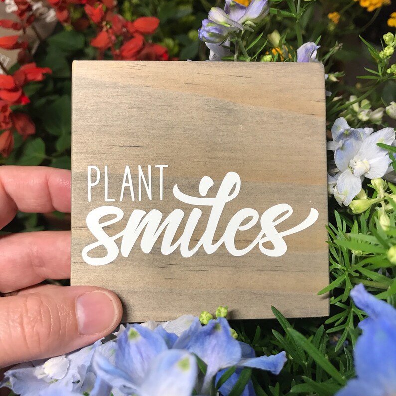 Spring Decor Shelf Sitter Wood Signs Shelf Decor Plant Smiles Grow Laughter Harvest Love Gift Idea for Her Inspirational Signs for Home