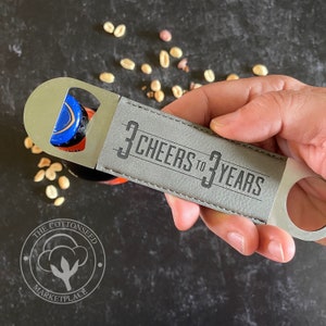 Personalized Leather Bottle Opener, 3rd Anniversary Gift for Him