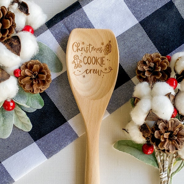 Christmas Cookie Crew Wooden Spoon. Christmas Kitchen Cooking Utensil. Holiday Cookie Baking. Holiday Hostess Gift. Cookie Exchange Gift.